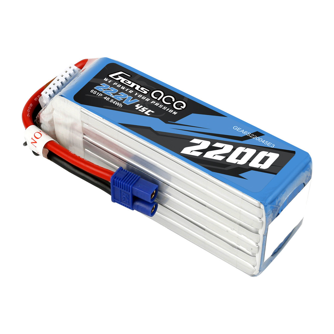Gens Ace 2200mAh 6S 45C 22.2V Lipo Battery Pack With EC3 Plug