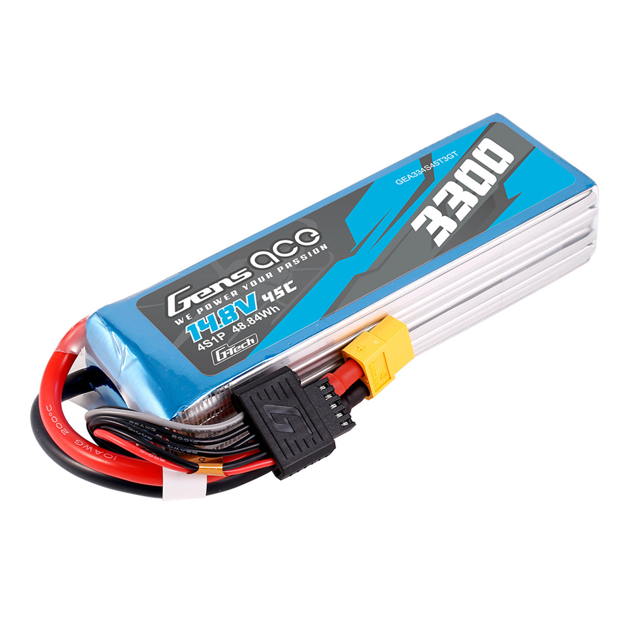Gens Ace 3300mAh 4S 45C 14.8V G-Tech Lipo Battery Pack With EC3 And Deans Adapter