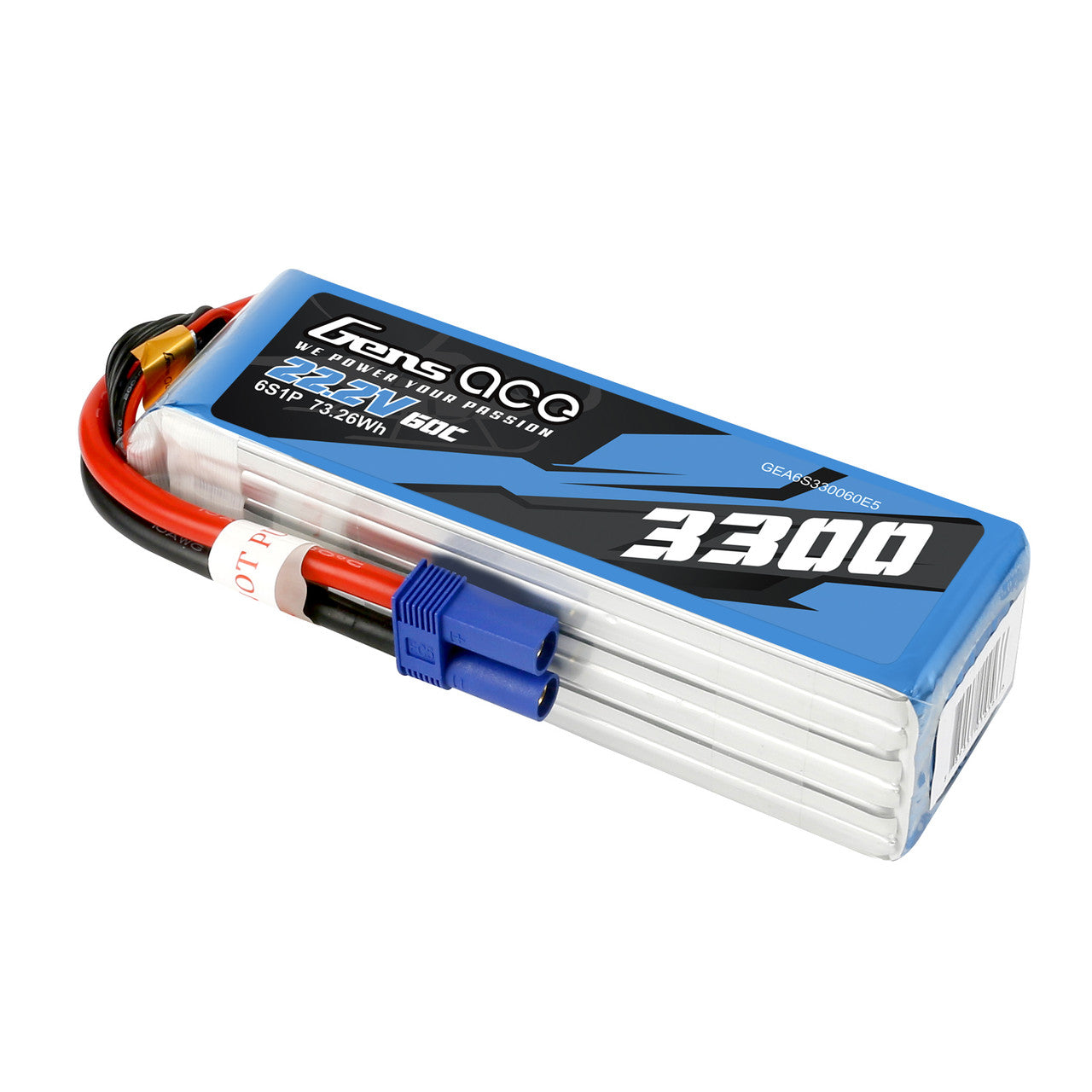 Gens Ace 3300mAh 6S 60C 22.2V Lipo Battery Pack With EC5 Plug