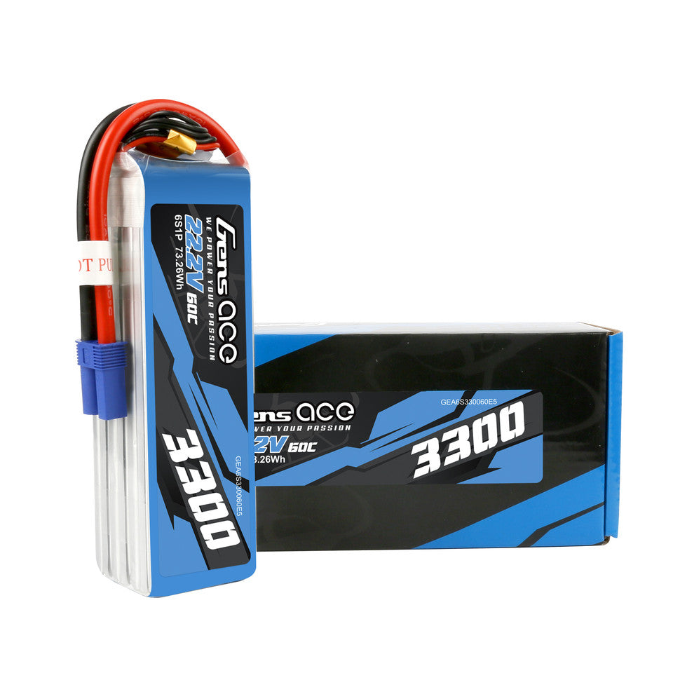Gens Ace 3300mAh 6S 60C 22.2V Lipo Battery Pack With EC5 Plug