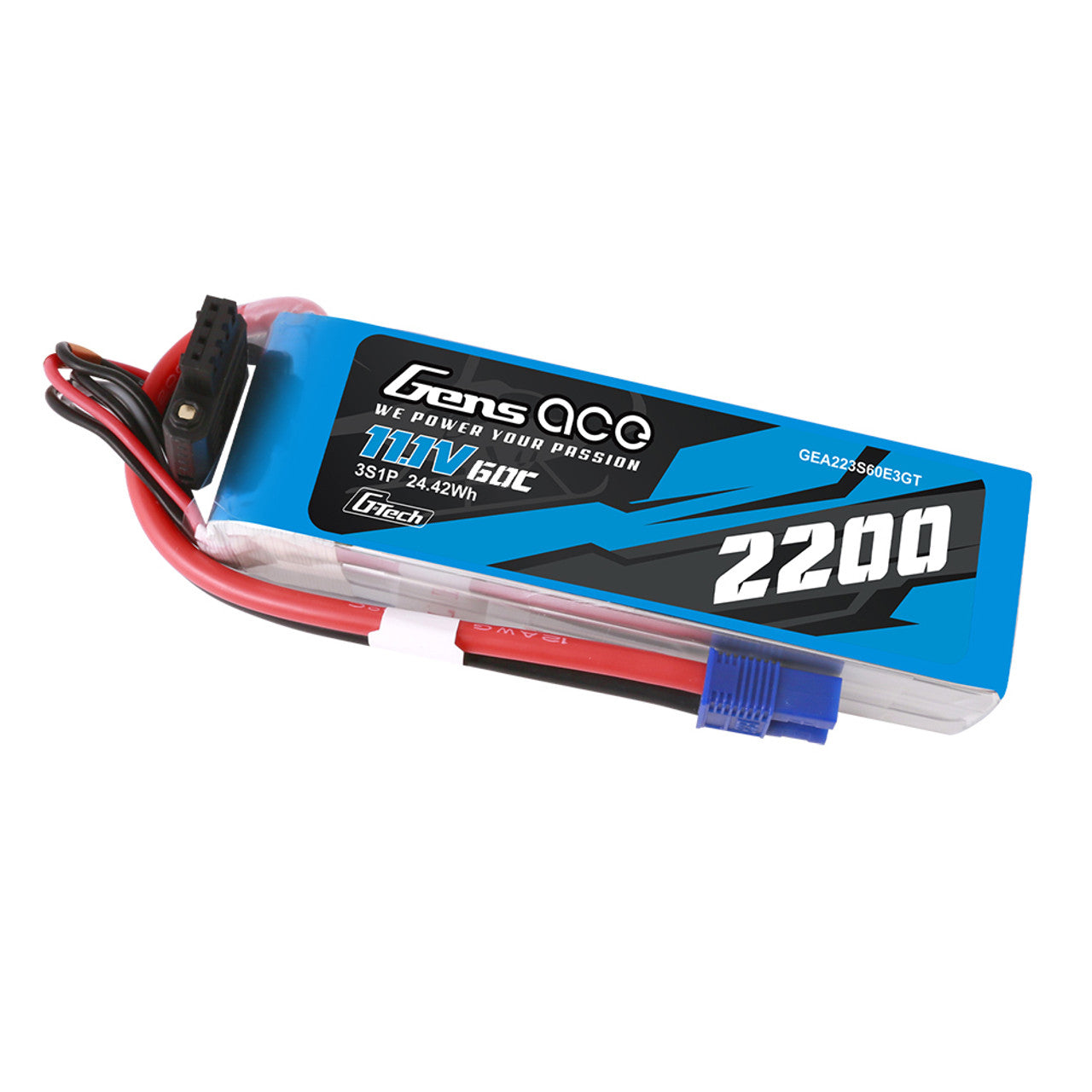 Gens Ace 2200mAh 3S 11.1V 60C G-Tech Lipo Battery Pack With EC3 Plug