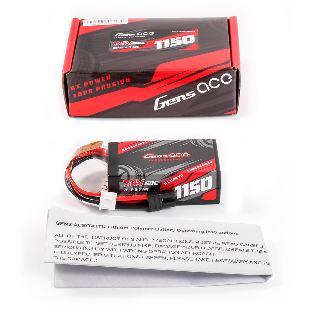Gens ace 1150mAh 2S 60C 7.4V HardCase Lipo Battery with IEC2 Plug