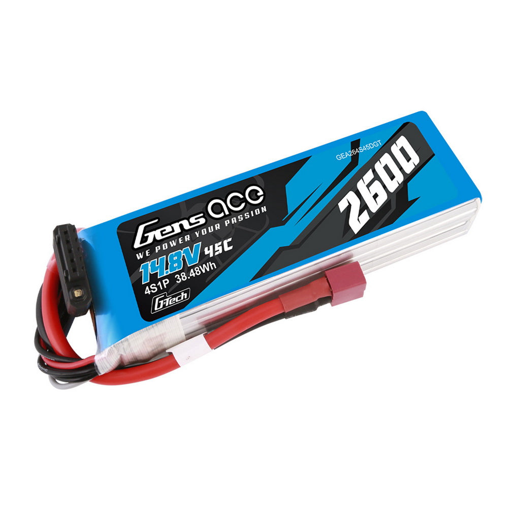 Gens Ace 2600mAh 45C 4S 14.8V G-Tech Lipo Battery Pack With Deans Plug