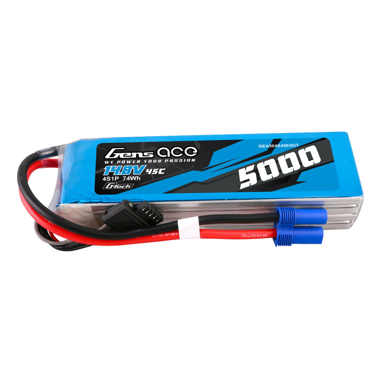 Gens Ace 5000mAh 4s 45C 14.8V G-Tech Lipo Battery Pack With EC5 Plug