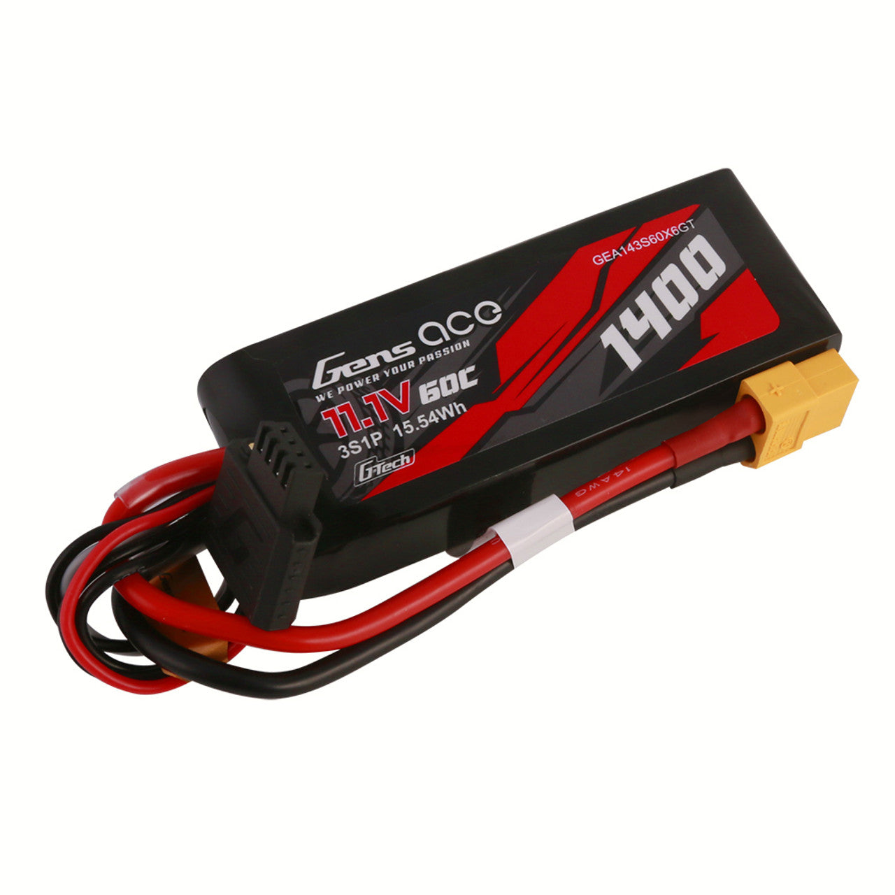 Gens Ace 1400mAh 11.1V 60C 3S1P G-Tech Lipo Battery Pack With XT60 Plug