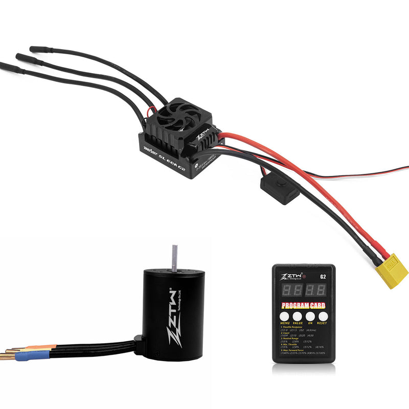 ZTW Beast G2 60A ESC Sensorless 3650 Motor Combo For 1/10th RC Car RTR
