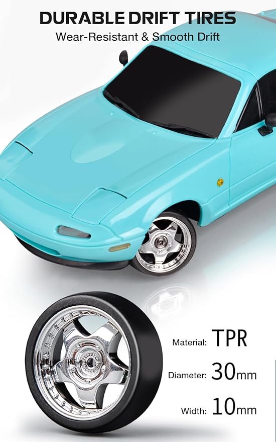 Teal 1/18 RC Drift Car, LD1804 Mini Mazda MX-5 Remote Control High Speed Drifting Car RTF, 2.4GHz RWD Miata RC Vehicles with Gyro LED Lights