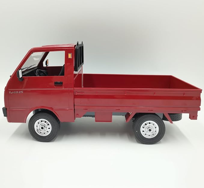 Red RC Kei Truck WPL D12 RC Car 1/10 Scale RC Drift Car Remote Control Kei Truck RTR 2.4G RWD 280 Motor Proportional Throttle Steering Dual Rate Carry Pickup