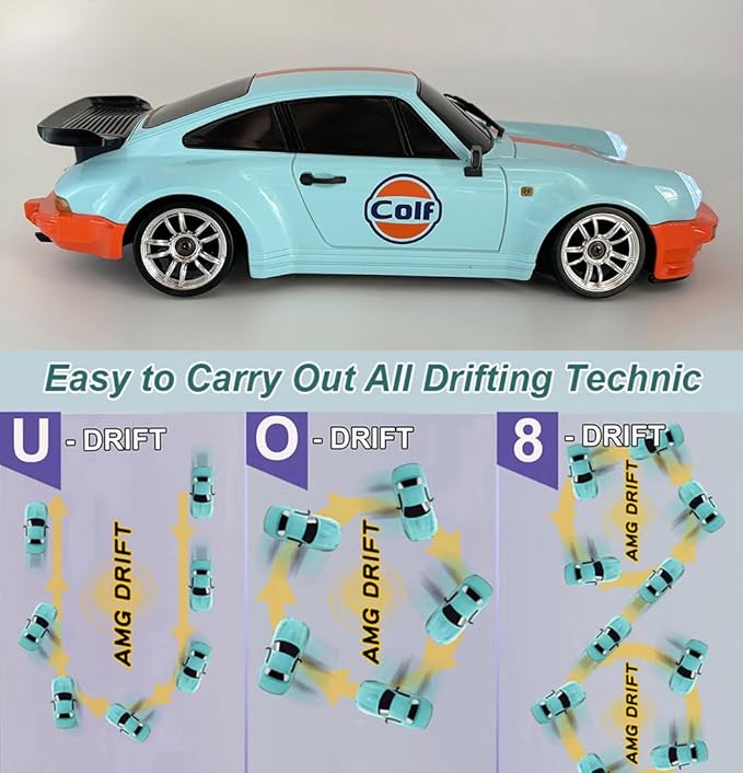 LDRC Posche 911 RC Drift Car 1/18 RWD Drifting with Extra Metal Tires & Wheel Hex Hub RC Cars for Adult with Alloy Car Shell 2.4Ghz Remote Control with Gyro Blue