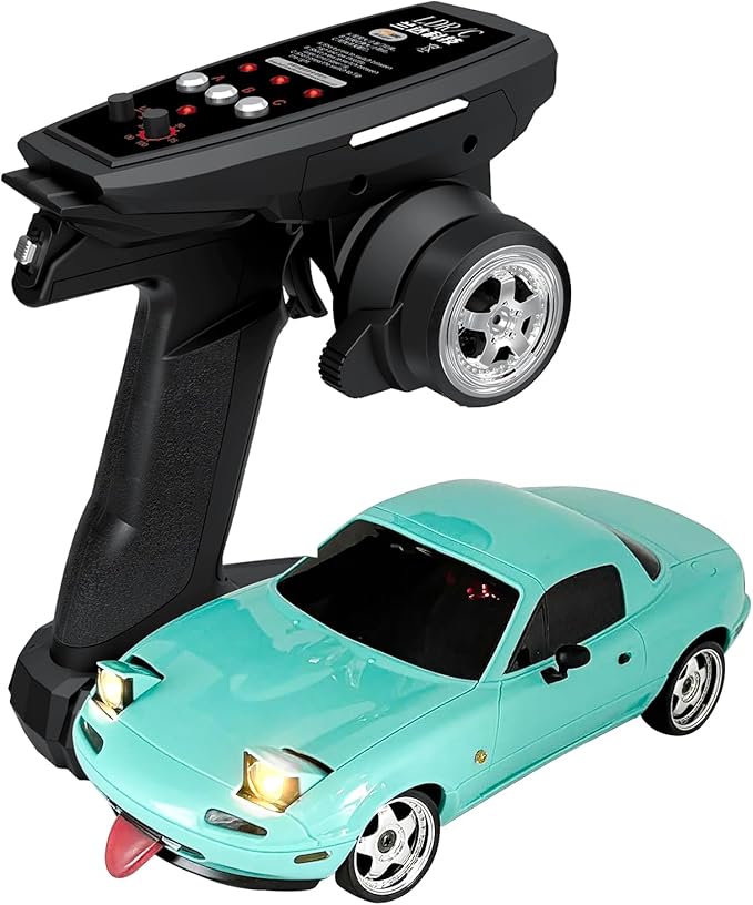 Teal 1/18 RC Drift Car, LD1804 Mini Mazda MX-5 Remote Control High Speed Drifting Car RTF, 2.4GHz RWD Miata RC Vehicles with Gyro LED Lights