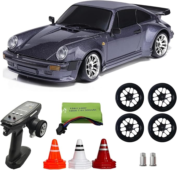 LDRC Posche 911 RC Drift Car 1/18 RWD Drifting with Extra Metal Tires & Wheel Hex Hub RC Cars for Adult with Alloy Car Shell 2.4Ghz Remote Control with Gyro (Purple)