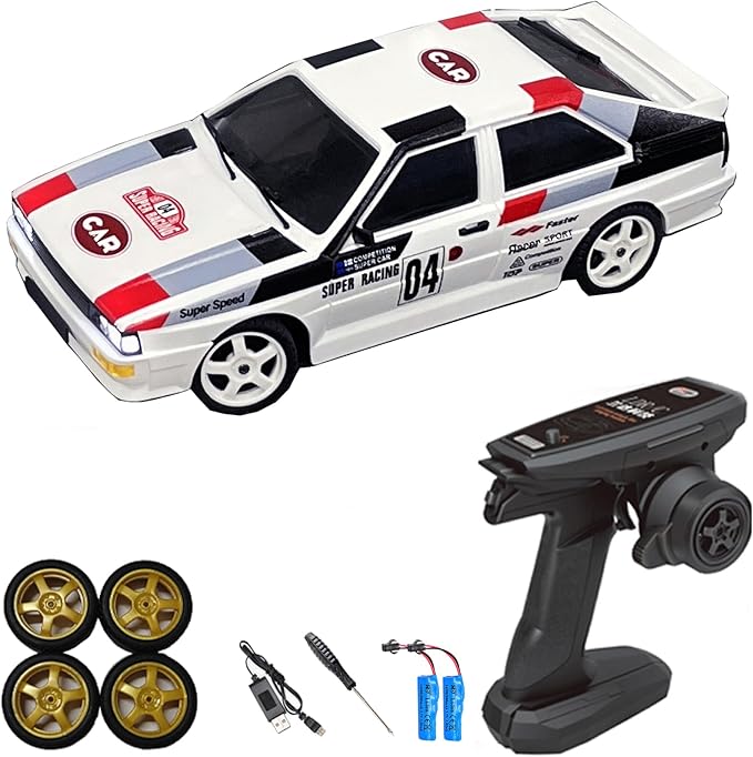 LDRC 2804PRO 1/28 Mini RC Drift Car GTR 2.4GHz 4WD RTR with Gyro and 4PCS Drift Tires Racing Radio Control Cars (White)