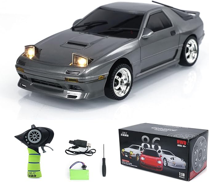 Silver LDRC 1/18 Rx7 RC Racing Car RWD Gyroscope Wireless Control Drift Vehicles LD1802 Light