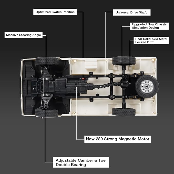 White RC Kei Truck WPL D12 RC Car 1/10 Scale RC Drift Car Remote Control Kei Truck RTR 2.4G RWD 280 Motor Proportional Throttle Steering Dual Rate Carry Pickup (Copy)