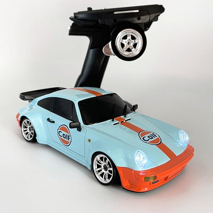 LDRC Posche 911 RC Drift Car 1/18 RWD Drifting with Extra Metal Tires & Wheel Hex Hub RC Cars for Adult with Alloy Car Shell 2.4Ghz Remote Control with Gyro Blue