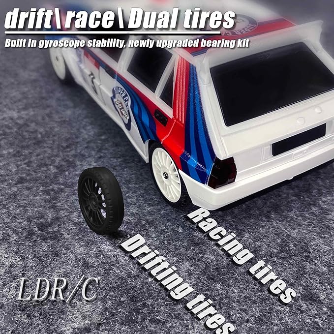 LDRC 2803PRO 1/28 Mini RC Drift Car GTR 2.4GHz 4WD RTR with Gyro and 4PCS Drift Tires Racing Radio Control Cars (White)
