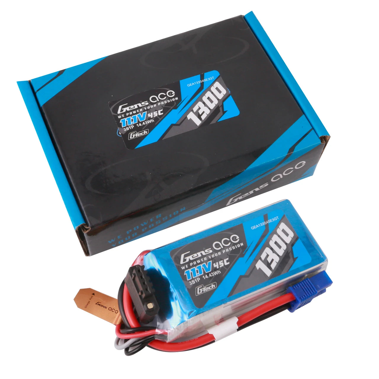 Gens ace 1300mAh 3S 45C 11.1V G-Tech Lipo Battery Pack with EC3 Plug for RC Plane