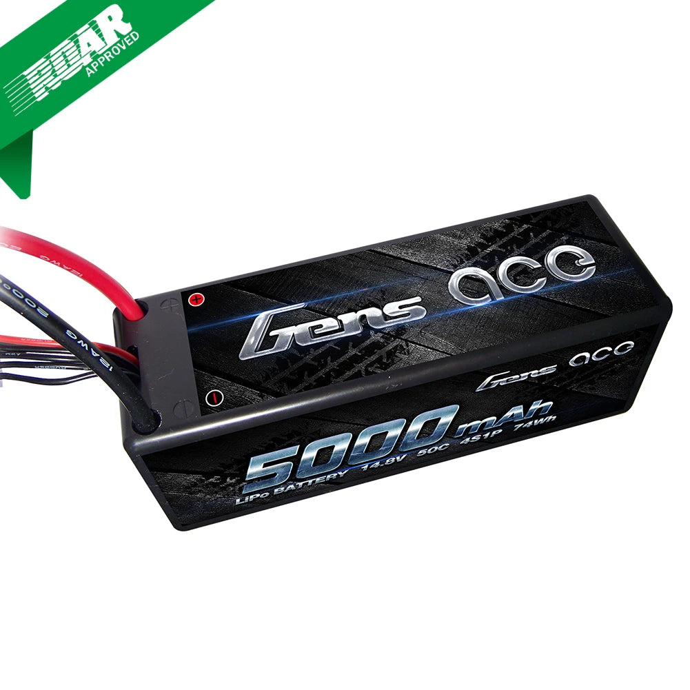 Gens ace 5000mAh 4s 50C 14.8V HardCase Lipo Battery 14# with Deans Plug