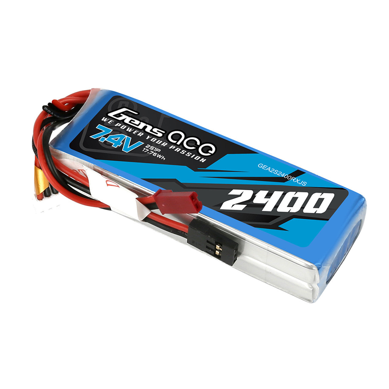 Gens Ace 2400mAh 7.4V RX 2S1P Lipo Battery Pack with JST-SYP plug