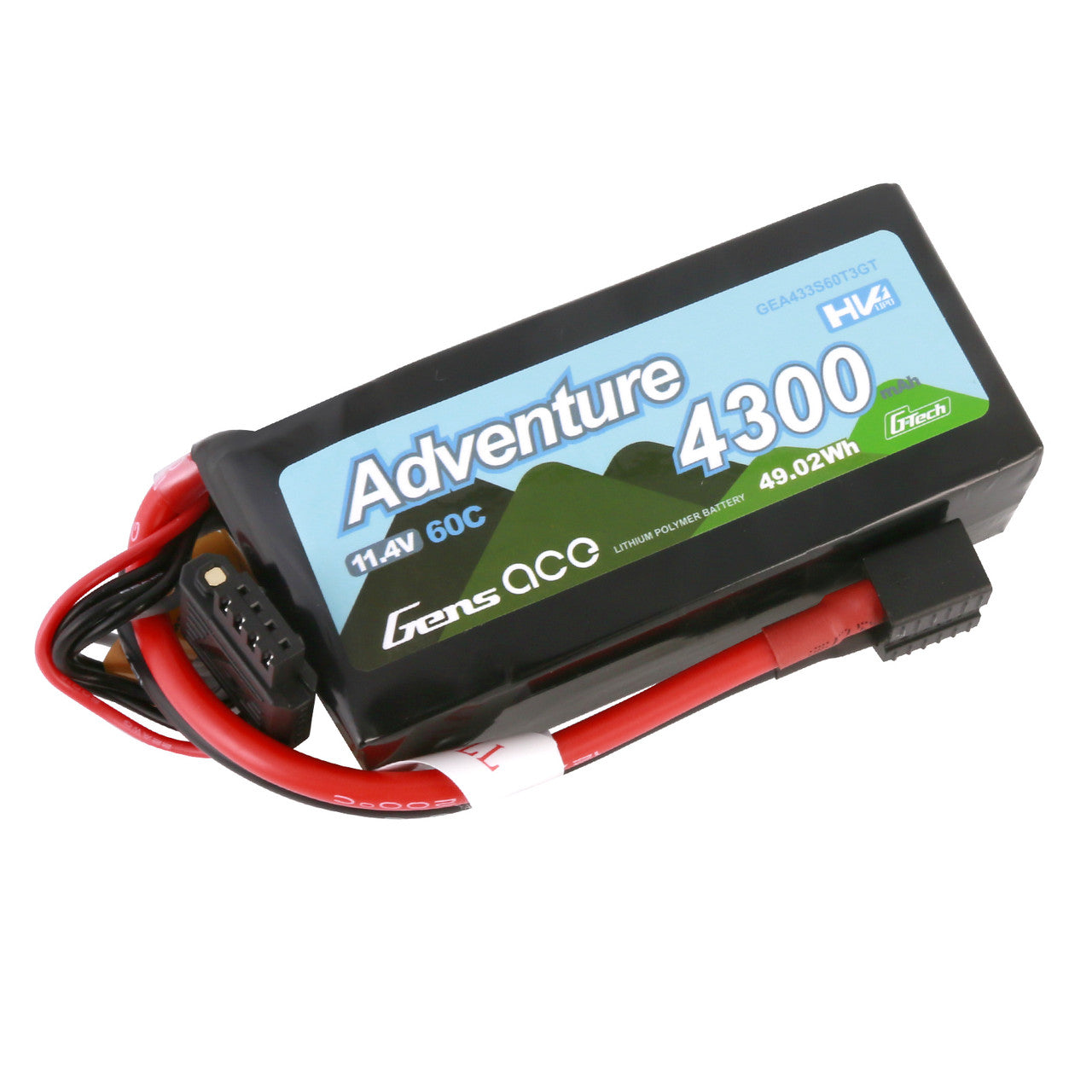 Gens Ace Adventure High Voltage G-Tech 4300mAh 3S1P 11.4V 60C Lipo Battery With Deans And XT60 Adapter