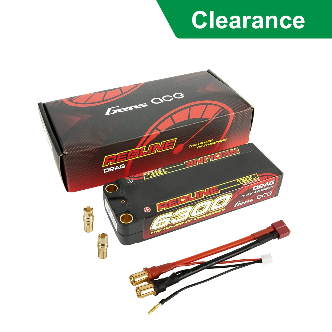 Gens Ace Redline Drag Racing Series 6300mAh 7.4V 130C 2S2P HardCase Lipo Battery