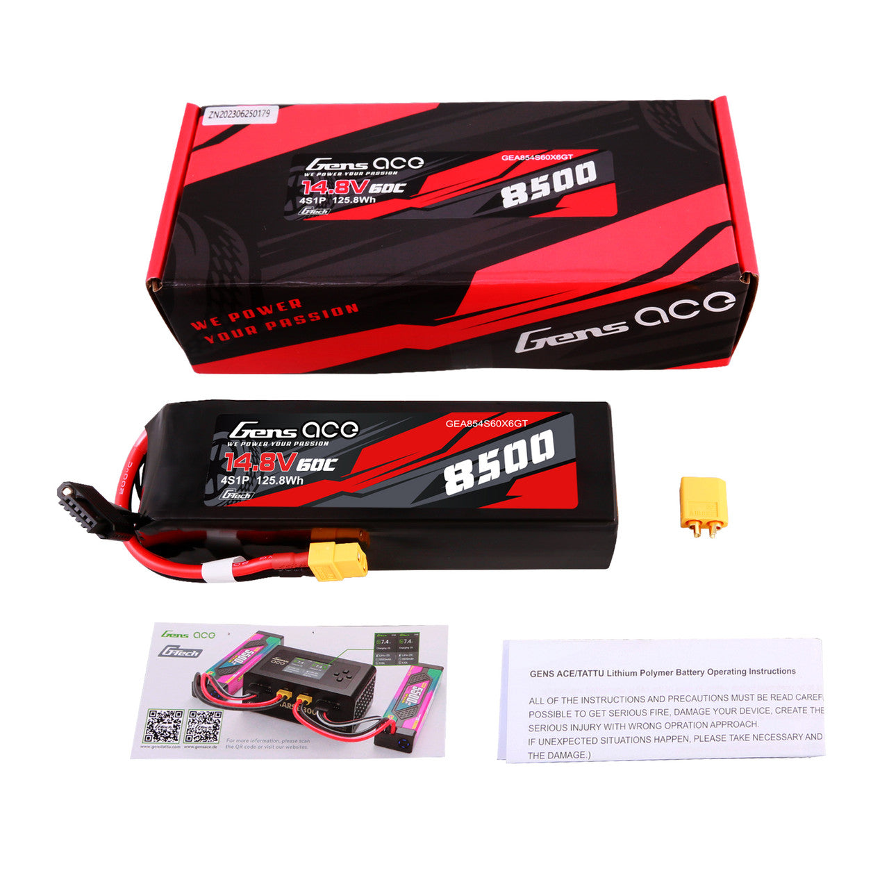 Gens Ace 4S 8500mAh 60C 14.8V G-Tech Lipo Battery Pack With XT60 Plug