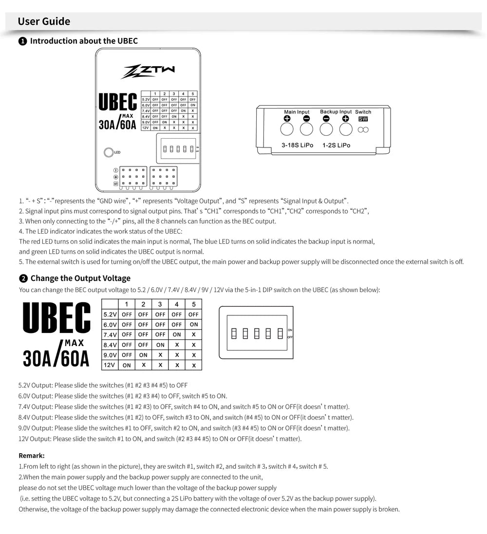 ZTW UBEC 30A HV 3-18S Switching BEC for UAV & RC Aircraft