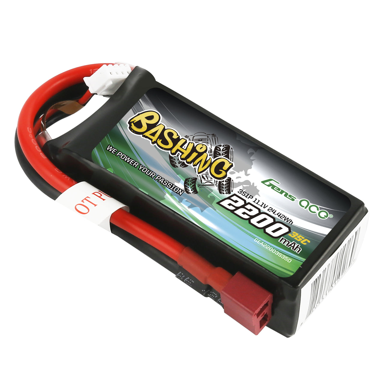Gens Ace Bashing 2200mAh 11.1V 35C 3S1P Lipo Battery Pack With Deans Plug