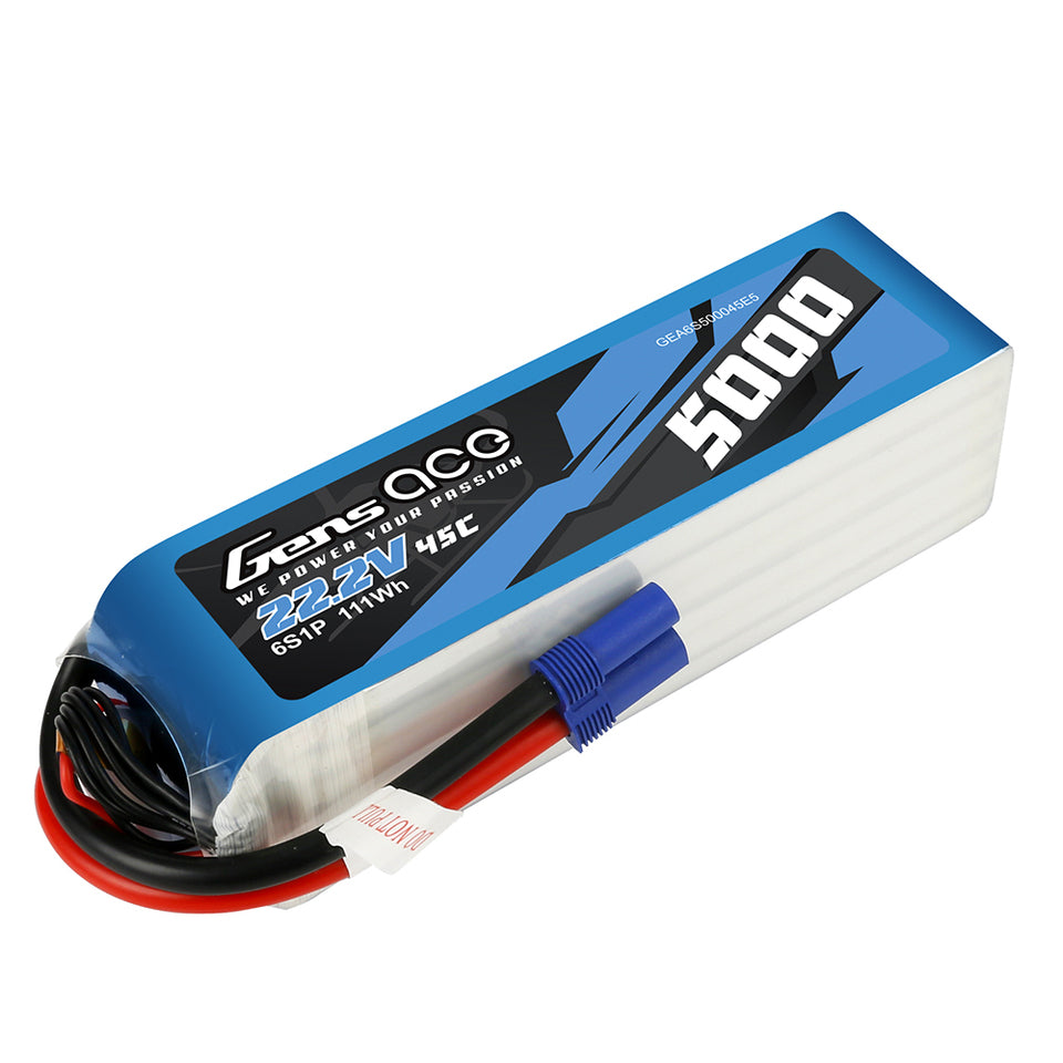 Gens Ace 5000mAh 6S 45C 22.2V G-Tech LiPo Battery Pack With EC5 Plug