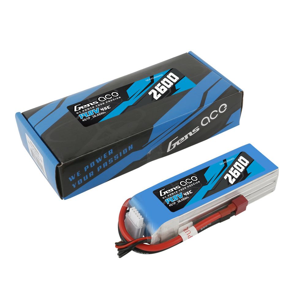 Gens Ace 2600mAh 45C 4S 14.8V Lipo Battery Pack With Deans Plug