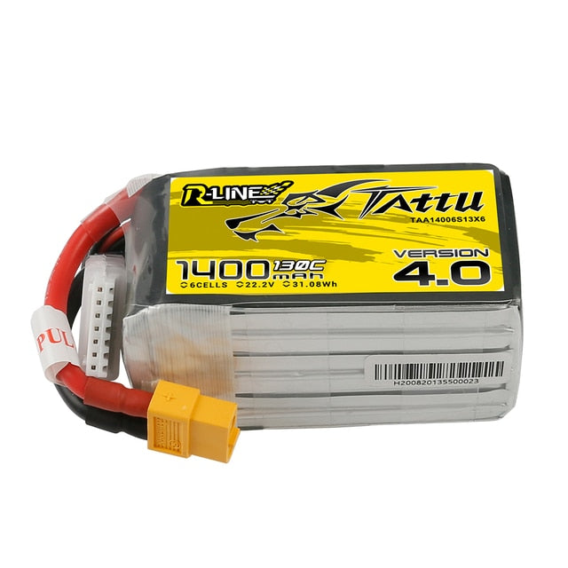 Tattu R-Line Version 4.0 1400mAh 22.2V 130C 6S1P Lipo Battery Pack With XT60 Plug