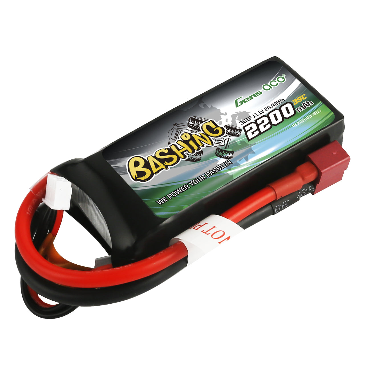 Gens Ace Bashing 2200mAh 11.1V 35C 3S1P Lipo Battery Pack With Deans Plug