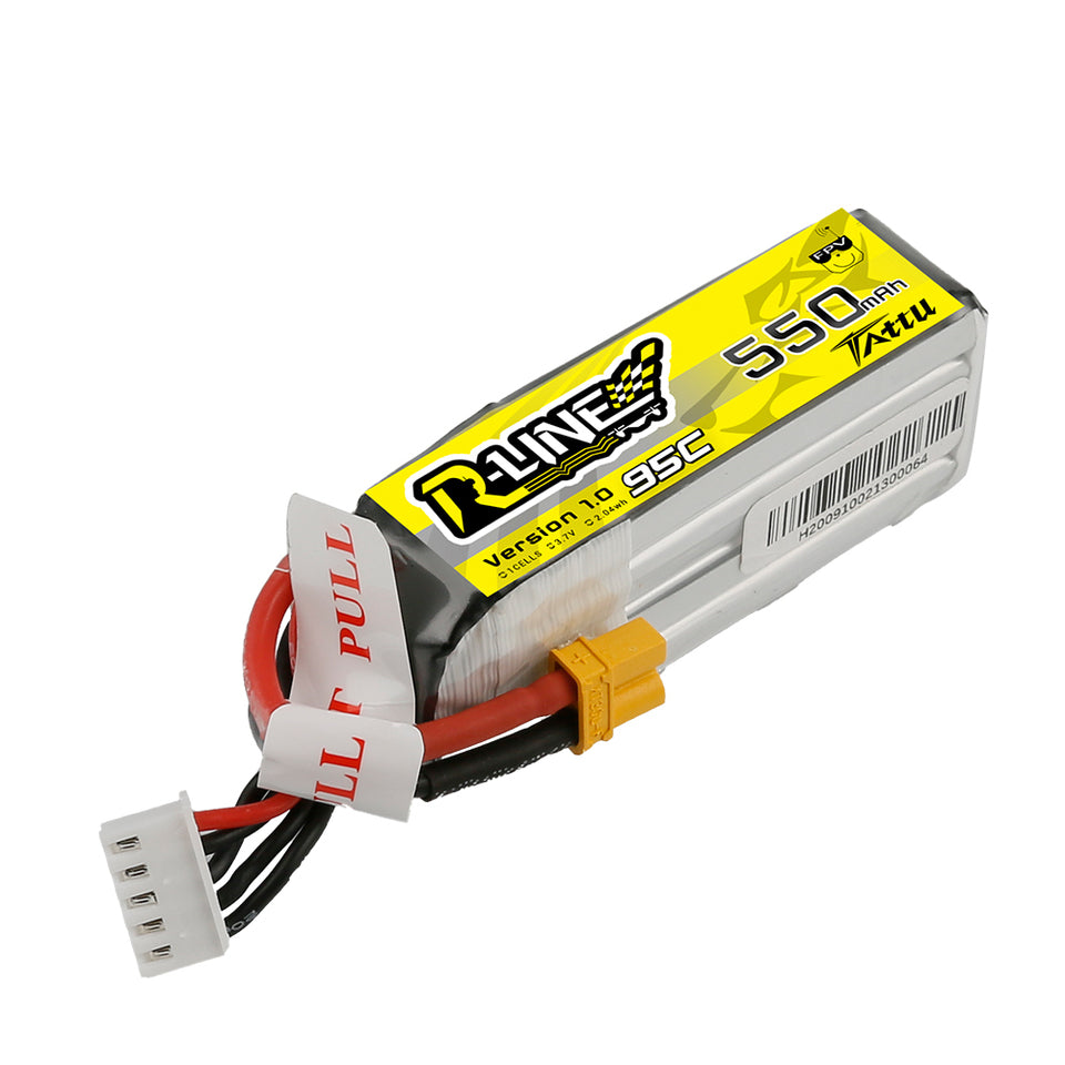 Tattu R-Line 550mAh 14.8V 95C 4S1P Lipo Battery Pack With XT30 Plug