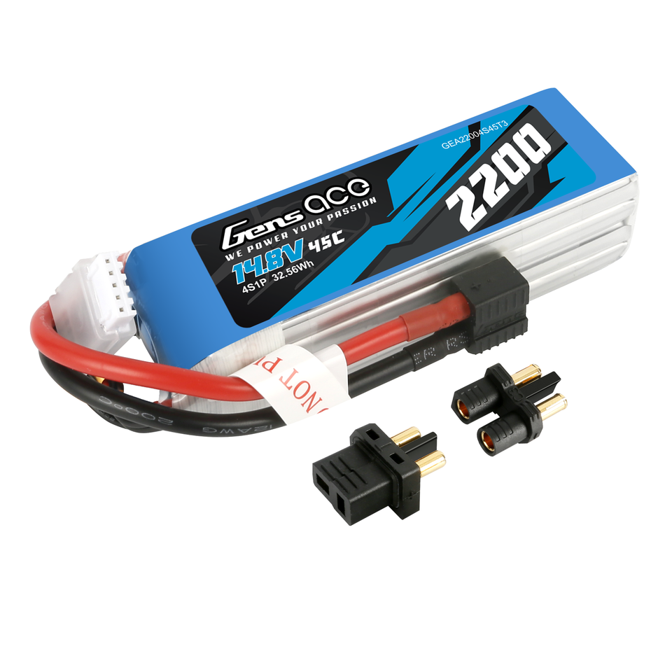 Gens Ace 2200mAh 45C 14.8V 4S1P Lipo Battery Pack With EC3 And Deans Adapter