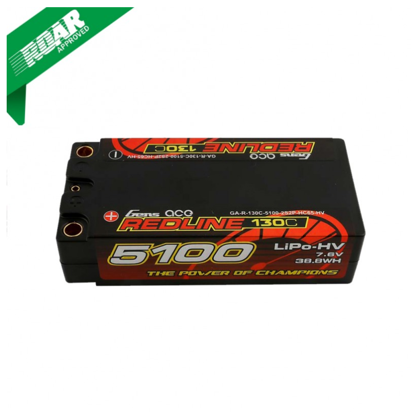 Gens ace Redline Series 5100mAh 7.6V 130C 2S2P Hard Case HV Shorty LiPo Battery
