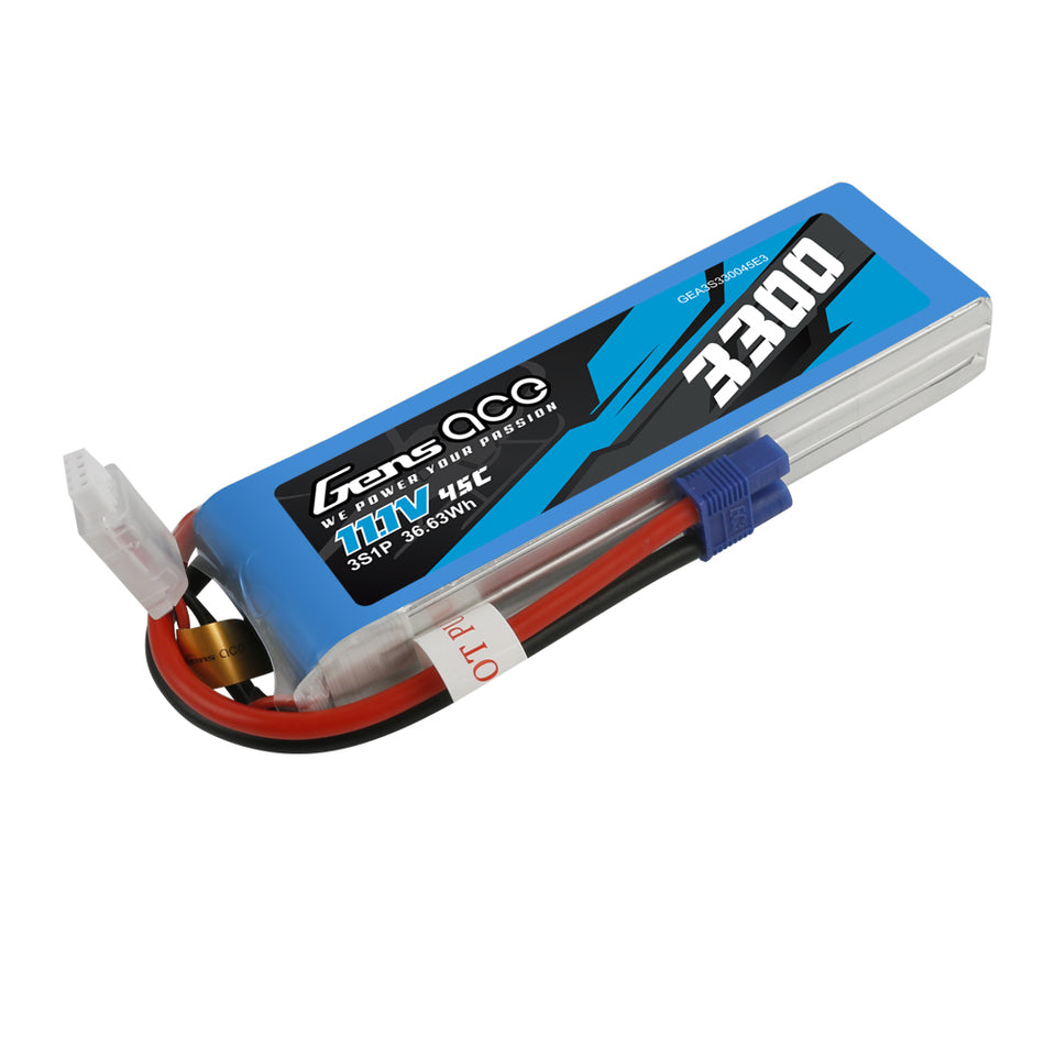 Gens Ace 3300mAh 45C 3S1P 11.1V Lipo Battery Pack With EC3 Plug