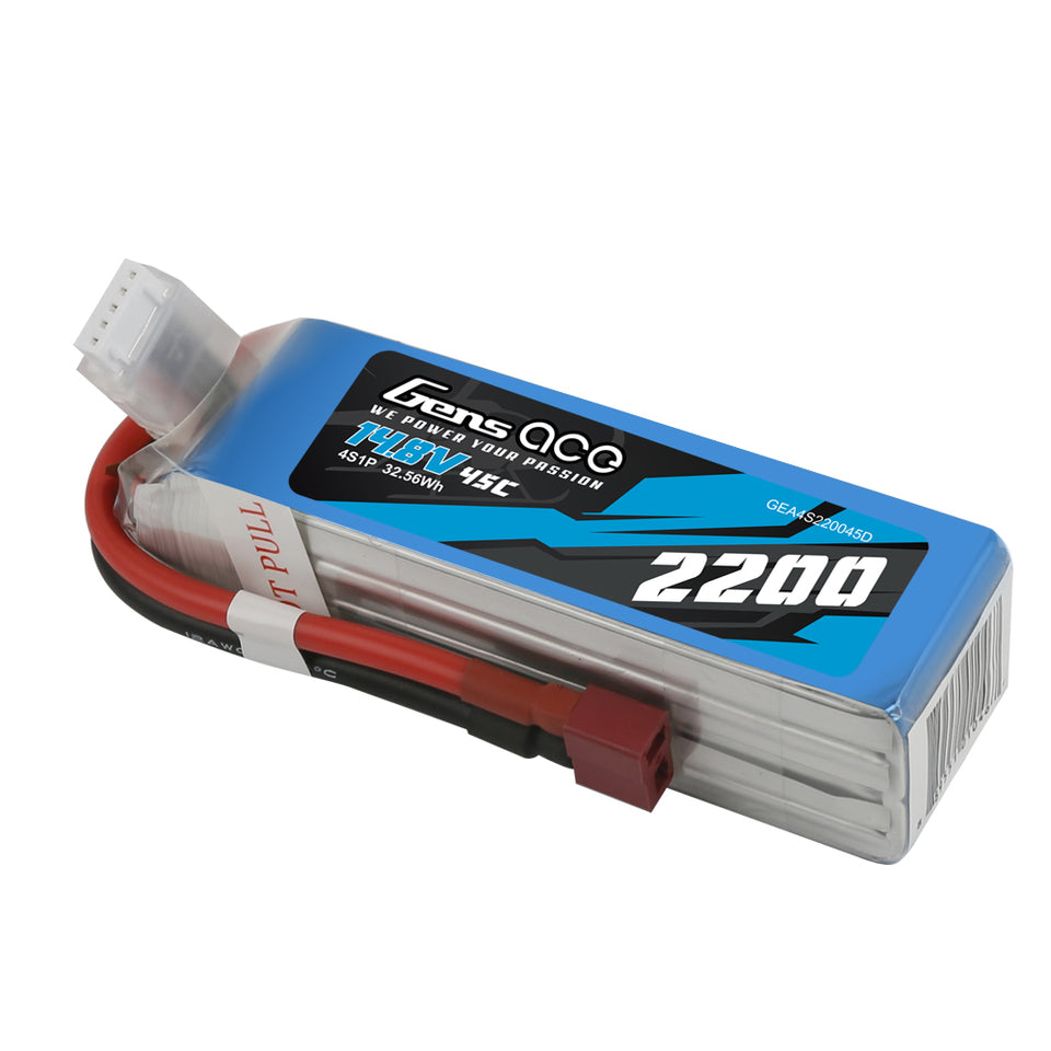 Gens ace 2200mAh 14.8V 45C 4S1P Lipo Battery Pack Deans plug