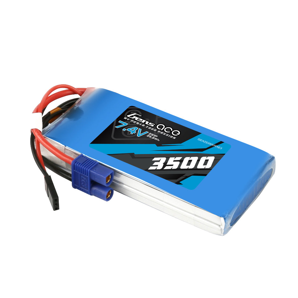 Gens Ace 3500mAh 7.4V 2S1P RX Lipo Battery Pack With JR And EC3 Plug