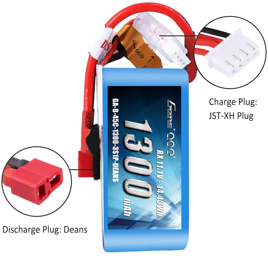Gens ace 11.1V 1300mAh 3S 45C LiPo Battery Pack with Deans Plug for RC Plane Heli Airplane FPV