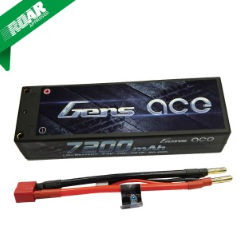 Gens ace 7200mAh 7.4V 70C 2S1P HardCase Lipo Battery Pack 10# with 4.0mm bullet to Deans plug