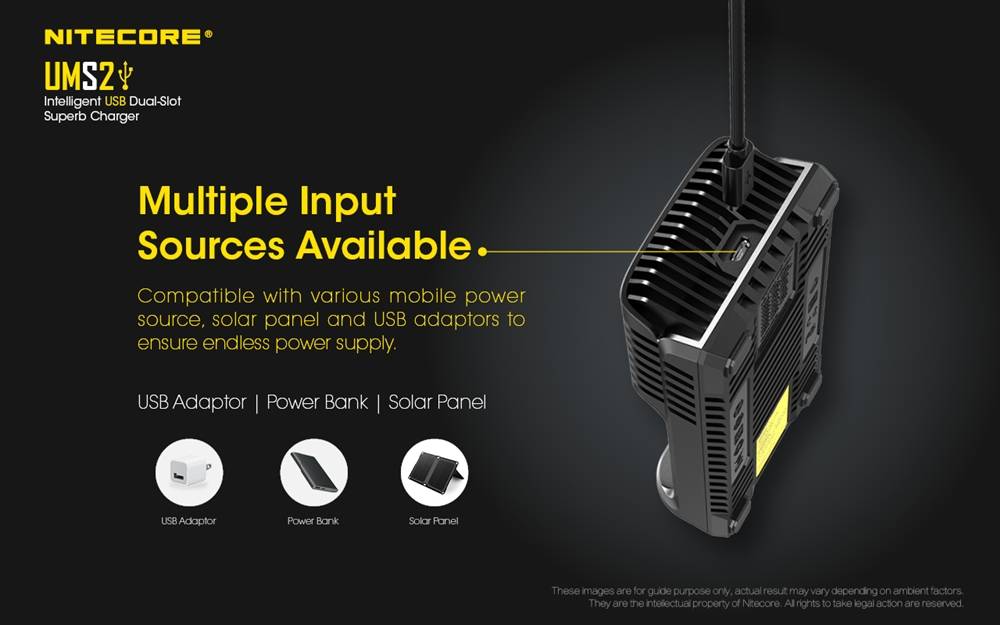 Nitecore UMS2 Dual-Slot USB Fast Charger for 18650 21700 batteries