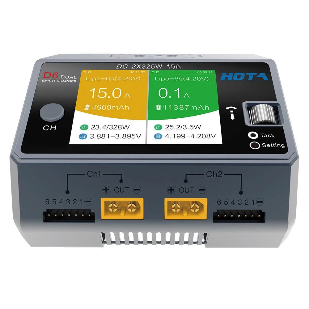 HOTA D6 DC 325W*2 15A*2 Dual Channel LiPo Battery Charger