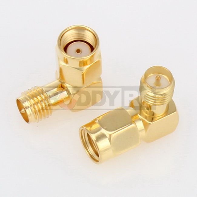 5-Pack RP-SMA Male To RP-SMA Female Right Angle Adapters – Gold Plated