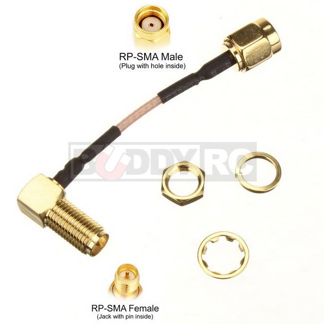 5CM RP-SMA Male to 90 Degree RP-SMA Female Cable
