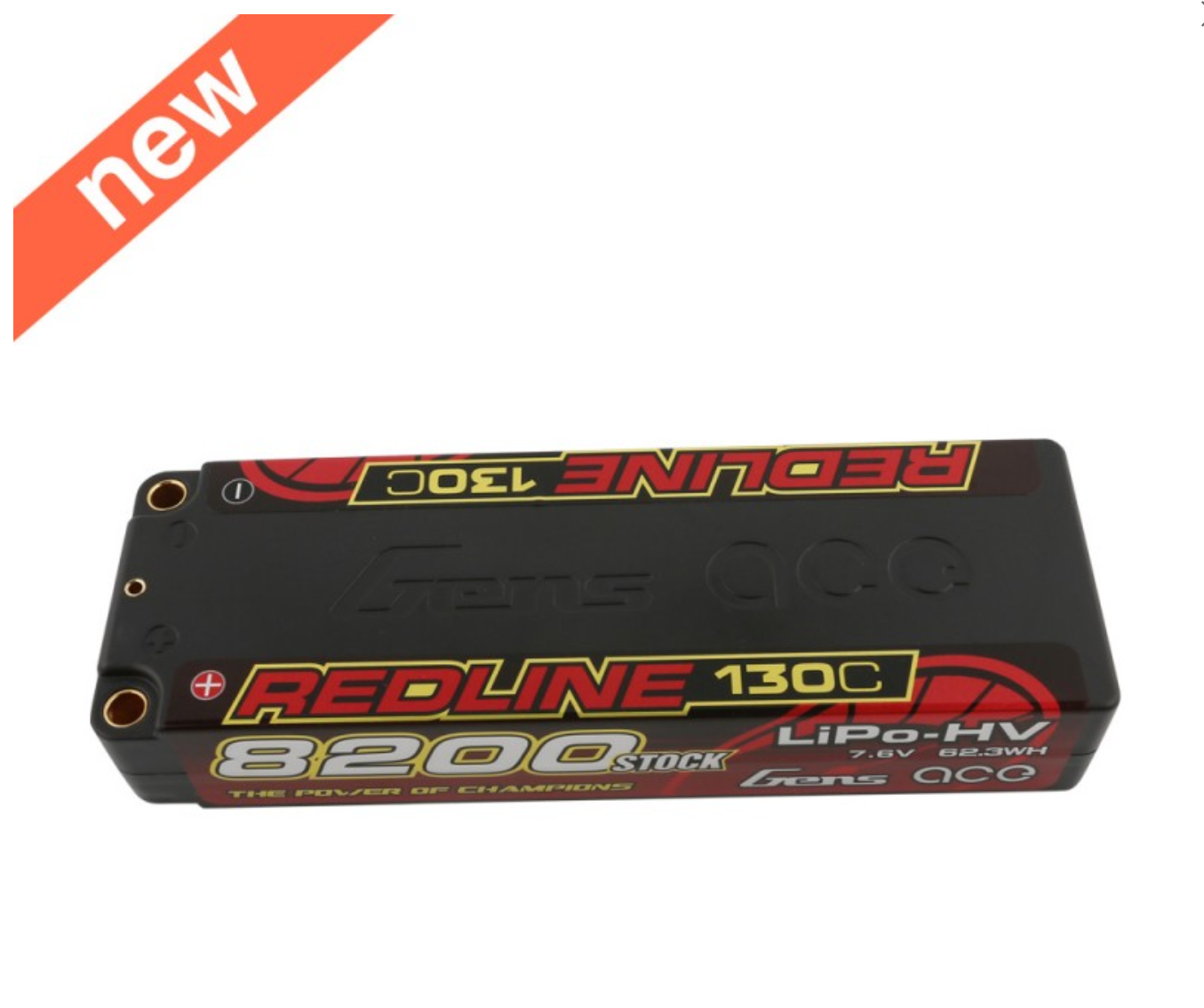 Gens ace Redline Series 8200mAh 7.6V 130C 2S1P HardCase HV Lipo Battery