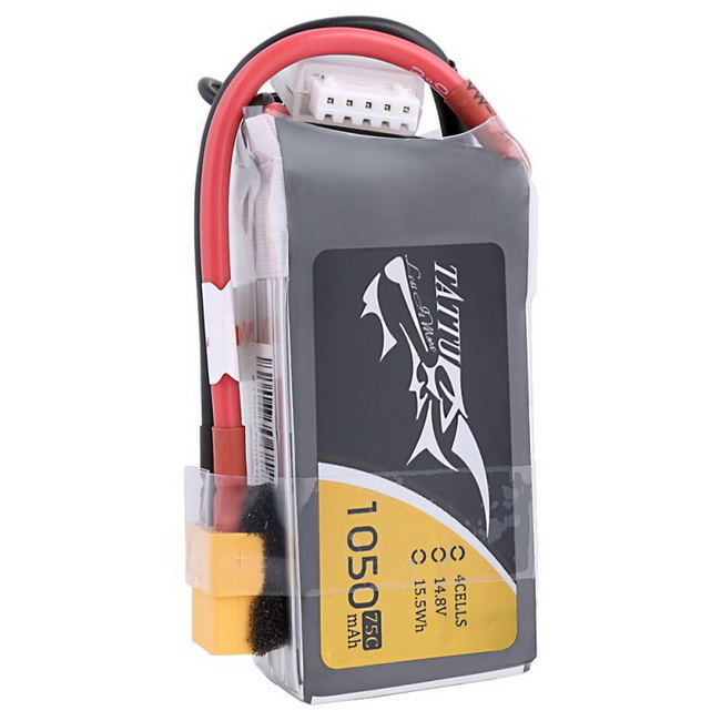 Tattu 1050mAh 14.8V 75C 4S1P Lipo Battery Pack with XT60 plug