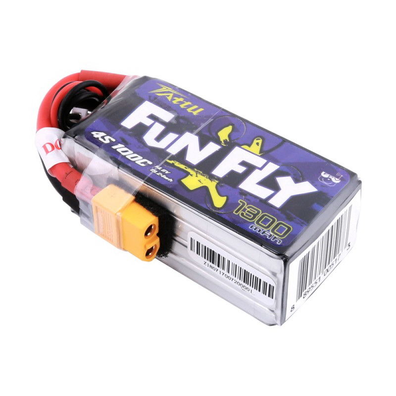 Tattu FunFly 1300mAh 100C 14.8V 4S1P lipo battery pack with XT60 Plug for Practice
